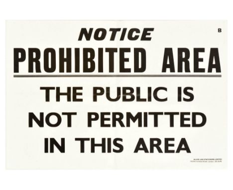 Original vintage auto racing sport poster for a race track - Notice. Prohibited Area. The Public is not permitted in this are