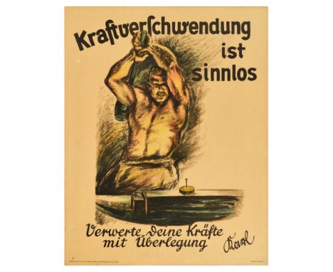 Original vintage German motivational workplace poster issued by Parker-Holladay company in Berlin. Doval was a German equival