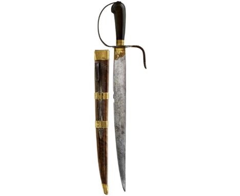 A JAVANESE OR INDONESIAN PEDANG BELIEVED TO BE THE SWORD OF THE PIRATE ANN BONNY, 40.5cm characteristic heavy thick set blade