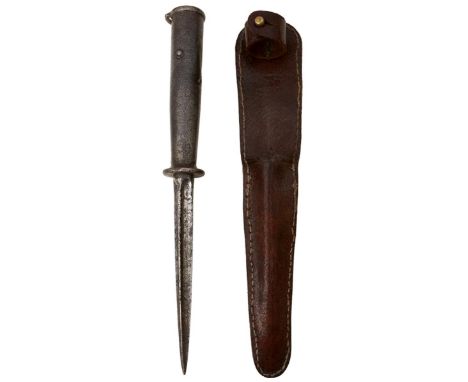 A FRENCH RESISTANCE (?) STILETTO DAGGER, 14.5cm cruciform section blade, hollow alloy hilt with securing point for a leather 