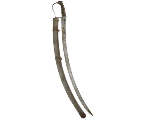 A GEORGIAN LIGHT INFANTRY OFFICER'S SWORD, 72.5cm blade with clipped back tip, etched with scrolling foliage, stands of arms 