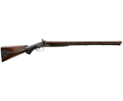 A 7-BORE DOUBLE BARRELLED PERCUSSION SPORTING GUN BY DEANE &amp; SONS, 28.25inch sighted damascus barrels border and scroll e