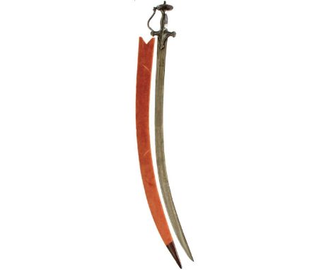 A LATE 18TH OR EARLY 19TH CENTURY TULWAR, 81.5cm sharply curved blade, possibly damascus, characteristic hilt with scroll knu