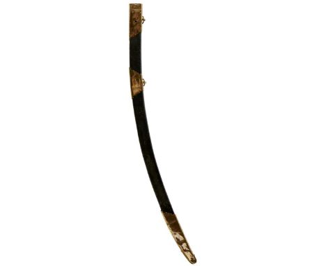 A LEATHER SCABBARD FOR A GEORGIAN OFFICER'S SABRE, engraved copper mounts, 84cm over all, together with another with steel mo