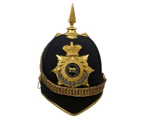 A VICTORIAN OFFICER'S BLUE CLOTH HELMET OF THE HAMPSHIRE REGIMENT, the blue cloth body with gilt mounts, the crowned rayed st