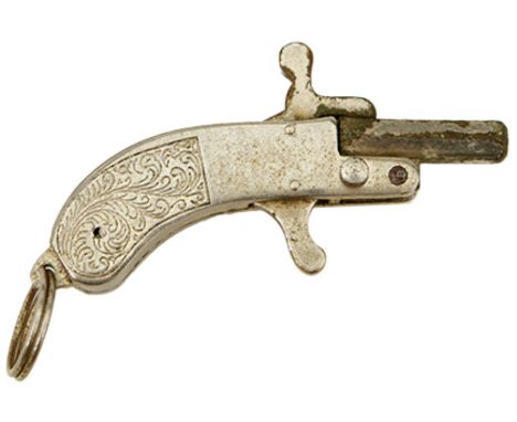 AN EARLY 20TH CENTURY 2MM CALIBRE GERMAN MAUS PINFIRE PISTOL, 0.5inch nickel octagonal barrel, nickel frame with scroll engra