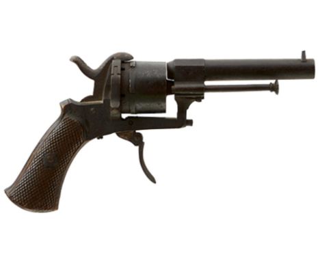 A 7MM CALIBRE SIX-SHOT BELGIAN PINFIRE REVOLVER, 3.25inch barrel with maker's mark for Herbert Gulpen of Liege, loading gate 
