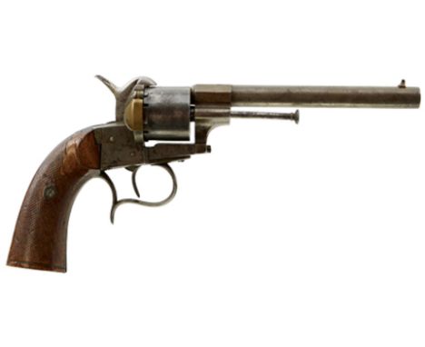 AN 11MM CALIBRE SIX-SHOT PINFIRE REVOLVER BY PIRLOT FRERES, 6inch sighted barrel, the cylinder with Belgian proof marks and t