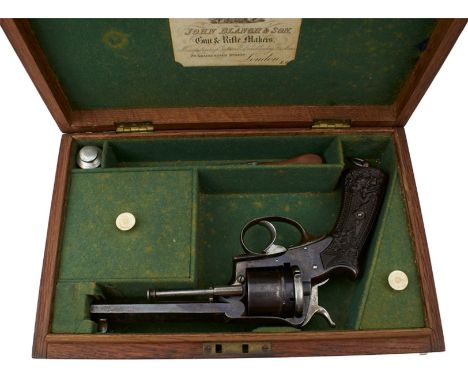 A CLEAN CASED 9MM SIX-SHOT PINFIRE REVOLVER BY BLANCH &amp; SON, 4.5inch sighted blued barrel engraved with the manufacturer'
