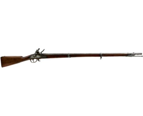 A .700 CALIBRE FRENCH FLINTLOCK SERVICE MUSKET, 41.25inch sighted barrel, bevelled lock with ring-neck cock, full stocked wit