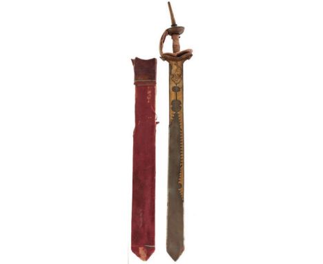 A LATE 19TH CENTURY INDIAN KHANDA OR SWORD, 72cm blade broadening towards the tip and reinforced along the back and at the fo