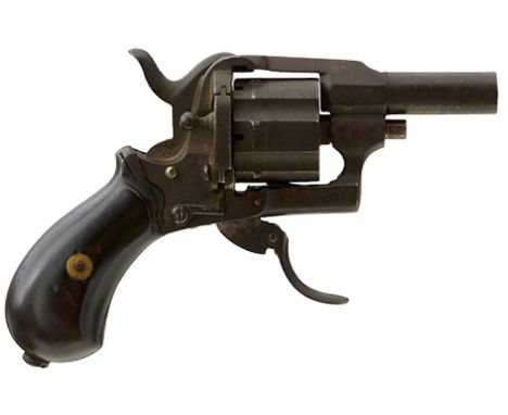 A 7MM CALIBRE CLOSED FRAME SIX-SHOT BELGIAN PINFIRE REVOLVER, 2inch barrel, fluted cylinder, loading gate on the right side, 