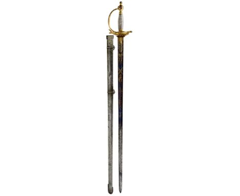 A 1796 PATTERN HEAVY CAVALRY OFFICER'S DRESS SWORD, 83.5cm blade decorated with stands of arms and scrolling foliage all high