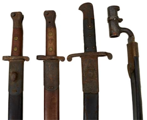 AN 1888 PATTERN MK I SECOND TYPE BAYONET, together with another MK with 1903 scabbard, three various socket bayonets with sca