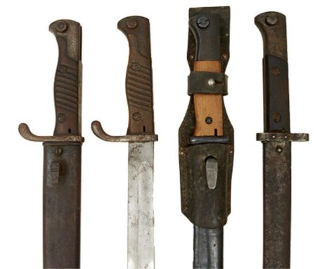 A MAUSER MODEL 1898/05 SAW-BACKED BAYONET, by Dietrich of Altenburg, complete with scabbard,  together with another with plai