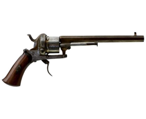 A 7MM CALIBRE BELGIAN SIX-SHOT PINFIRE REVOLVER, 6inch sighted octagonal barrel, serial no. 8 to the left side of the breech,