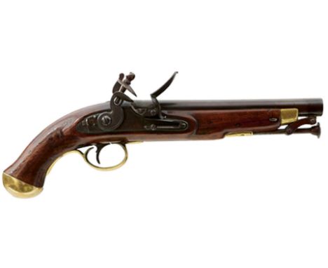 A .650 CALIBRE FLINTLOCK WIVR SEA SERVICE PISTOL, 9inch barrel, border engraved stepped and bolted lock stamped with a crown 
