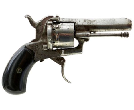 A BELGIAN 7MM SIX-SHOT CLEMENT PINFIRE REVOLVER, 3.5inch sighted barrel, plain cylinder and frame, folding trigger, loading g
