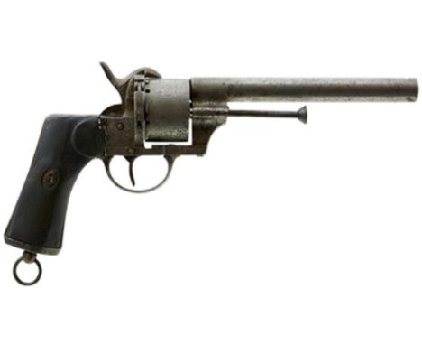 A SPANISH 12MM SIX-SHOT MODEL 1863 ARMY PINFIRE REVOLVER, 6inch sighted two-stage barrel, foresight lacking, serial no. 3212 