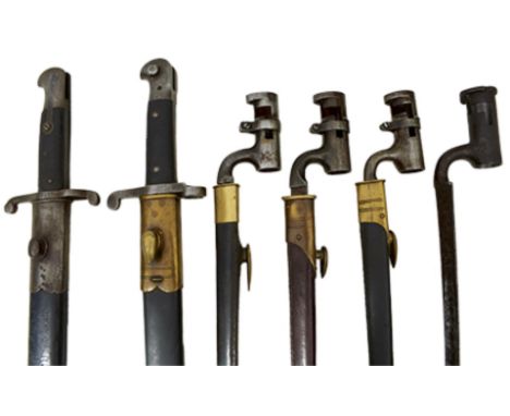 A PATTERN 1856 YATAGHAN BAYONET, together with an 1887 MKIII sword bayonet, two Pattern 1853 socket bayonets and a Pattern 18