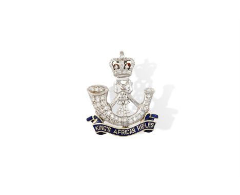 A DIAMOND AND ENAMEL REGIMENTAL SWEETHEART BROOCH FOR THE KING'S AFRICAN RIFLESIn the form of the regimental insigna, the cro