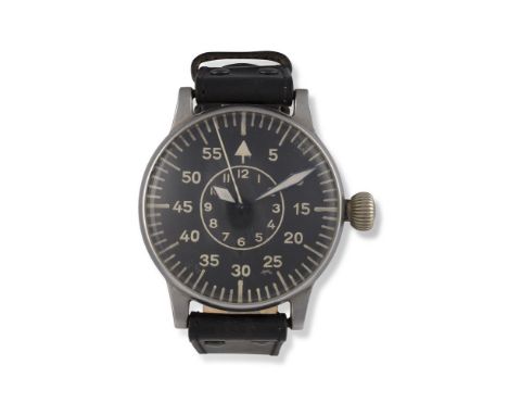 AN OVERSIZE GERMAN MILITARY ISSUE STAINLESS STEEL MANUAL WIND WRISTWATCH, BY A. LANGE & SOHNE, CIRCA 1942Matte gilt jewelled 