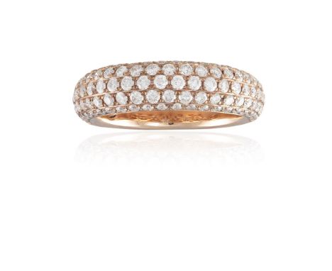 A DIAMOND RINGThe bombé band pavé-set to the centre with graduated round brilliant-cut diamonds, mounted in 18K rose gold, di