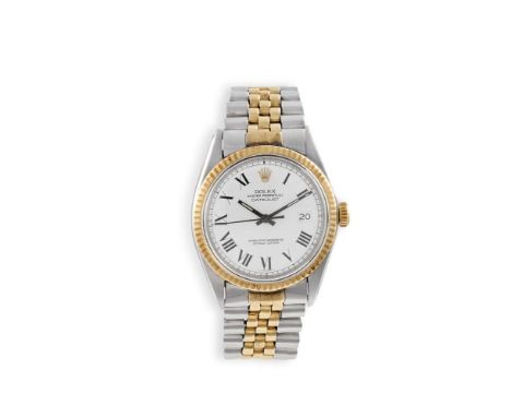A STAINLESS STEEL AND GOLD 'OYSTER PERPETUAL DATEJUST' BRACELET WATCH, BY ROLEX, 197426-jewel Cal.1570 automatic movement, wh