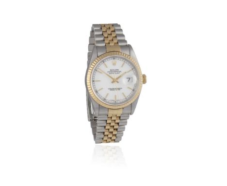 A STAINLESS STEEL AND YELLOW GOLD 'OYSTER PERPETUAL DATEJUST' WATCH, BY ROLEX31-jewel Cal. 3135 self-winding movement adjuste