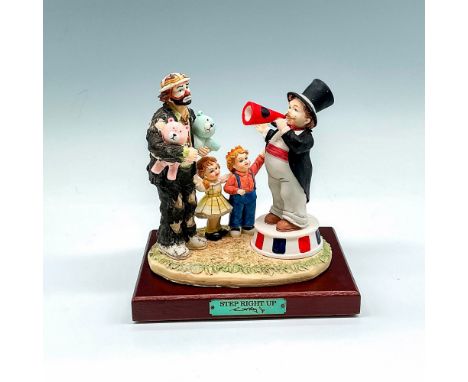Part of the Day At The Fair Collection, matte finished figural with children and teddy bears in front of show man. Limited is