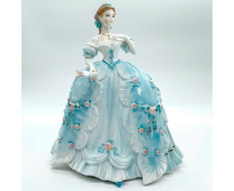 Limited edition bone china depicting a lady in a stunning blue dress with gold gilt accents. Royal Worcester backstamp.Artist