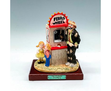Part of the Day At The Fair Collection, matte finished figural standing at booth digging in pockets for money for ride with c
