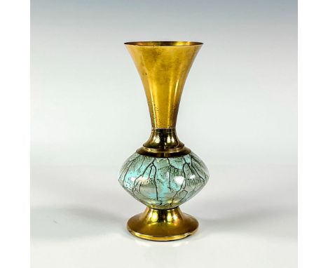 Turquoise toned with lustre finish &amp; branch patterning. Brass upper portion and base,Faded Delft Holland on bottom of pie