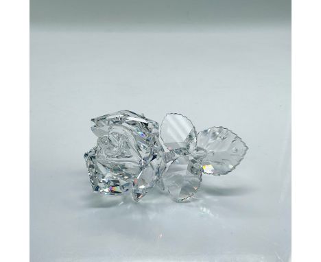 Sparkling faceted crystal figure of a rose with leaves. Swarovski etched mark. This item has its original box: 6"L x 6"W x 4"