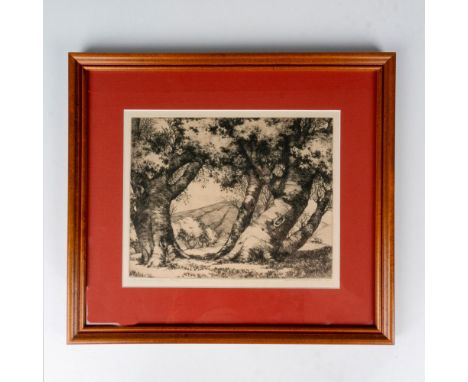 Original black and white etching on cream paper entitled In Chapman Woods by master printer Mildred Bryant Brooks who created