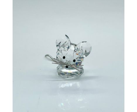 Clear faceted crystal tiny figure of a mouse with a silver whiskers, leather tail black eyes. Swarovski mark. Part of the Pea