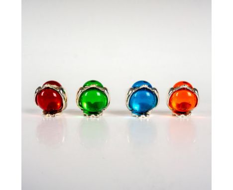 Adorable set, made with a colored glass cabochon body and silverplate accents. Produced for Cathay Pacific Airways. Christofl