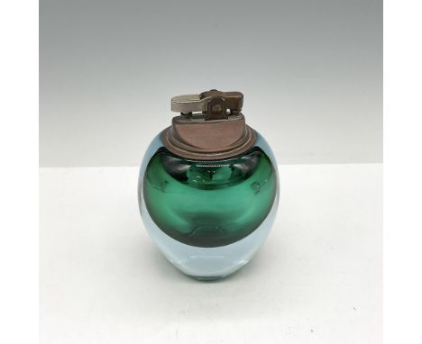 Light sea green bubble glass form holds lighter creating an attractive piece for home or office. Issued: 20th centuryDimensio
