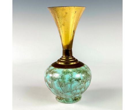 Turquoise toned with lustre finish &amp; branch patterning. Brass upper portion of piece.This item has no reserve. Dimensions