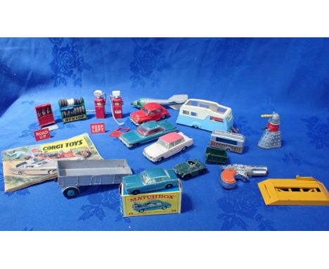 A MATCHBOX FORD ZODIAC MKIV together with unboxed Dinky and Corgi Toy cars, scenery and other other similar
