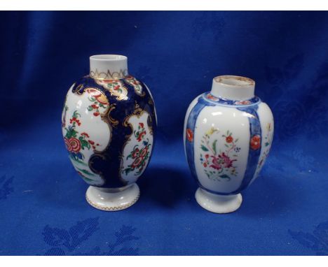A WORCESTER DR WALL TEA CADDY DECORATED WITH FLORA AND GILT BORDERS together with another tea caddy (2)