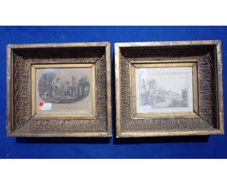 A PAIR OF SMALL 19TH CENTURY GILT PICTURE FRAMES with acanthus moulding 9.5 x 12 cm aperture, 18. 5 x 21cm overall, one conta
