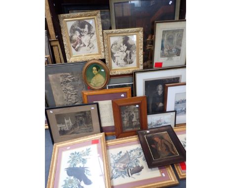 A COLLECTION OF PRINTS AND PAINTINGS including Richard B Sheridan by W A Cox, Scotland for Ever by Lady Butler, First Cast by