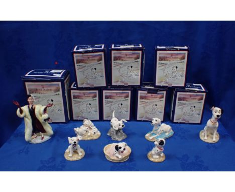 A COLLECTION OF ROYAL DOULTON '101 DALMATIANS' FIGURINES including 'Lucky Black Ear', 'Rolly', 'Pongo', 'Perdita', 'Penny Yaw