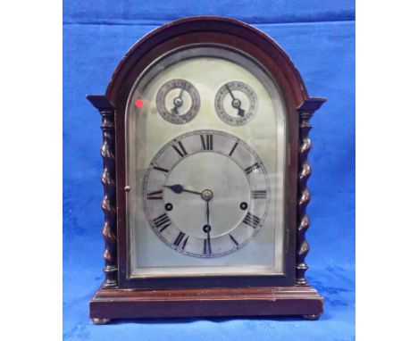A GERMAN THREE TRAIN MANTEL CLOCK with silvered dial, chiming on eight or four gongs, 18th century style, by Winterhalter of 