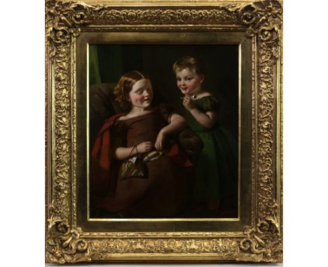 THOMAS FAED (SCOTTISH 1826 - 1900), TWA BAIRNS PLAYING oil on canvas 34cm x 29cm Framed