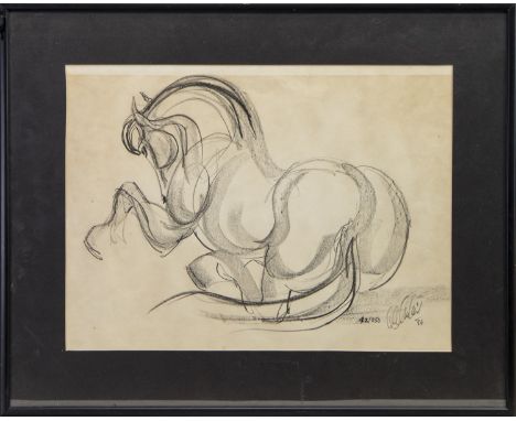 CIRCLE OF SUNIL DAS (INDIAN 1939-2015), HORSE SKETCH mixed media on paper, signed, dated '56 and numbered 42/250 35cm x 47cm 