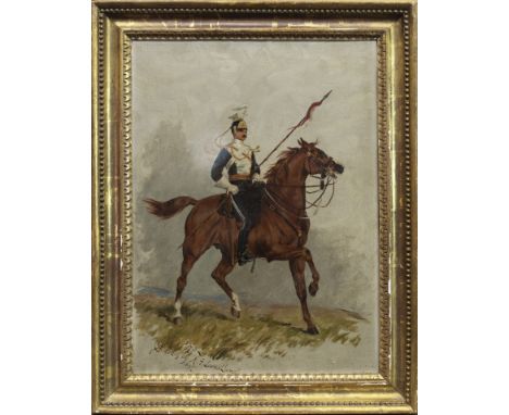HENRY FREDERICK LUCAS LUCAS (BRITISH 1848 - 1943), SKETCH OF A TROOPER 17TH LANCERS oil on canvas, signed, titled, and dated 
