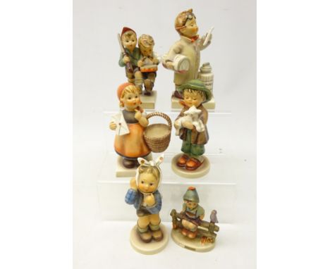 Six Hummel Goebel figures, 'Wayside Harmony', 'Lost Sheep' , 'Volunteers', 'Little Pharmacist', 'Meditation', 'Boy with Tooth
