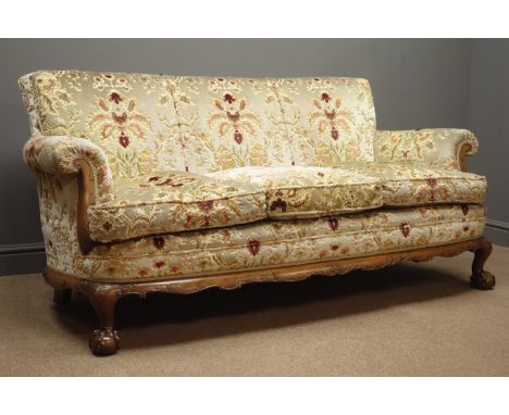 Chippendale style three piece lounge suite, comprising of three seat sofa (W177cm, H80cm, D78cm), and pair matching armchairs